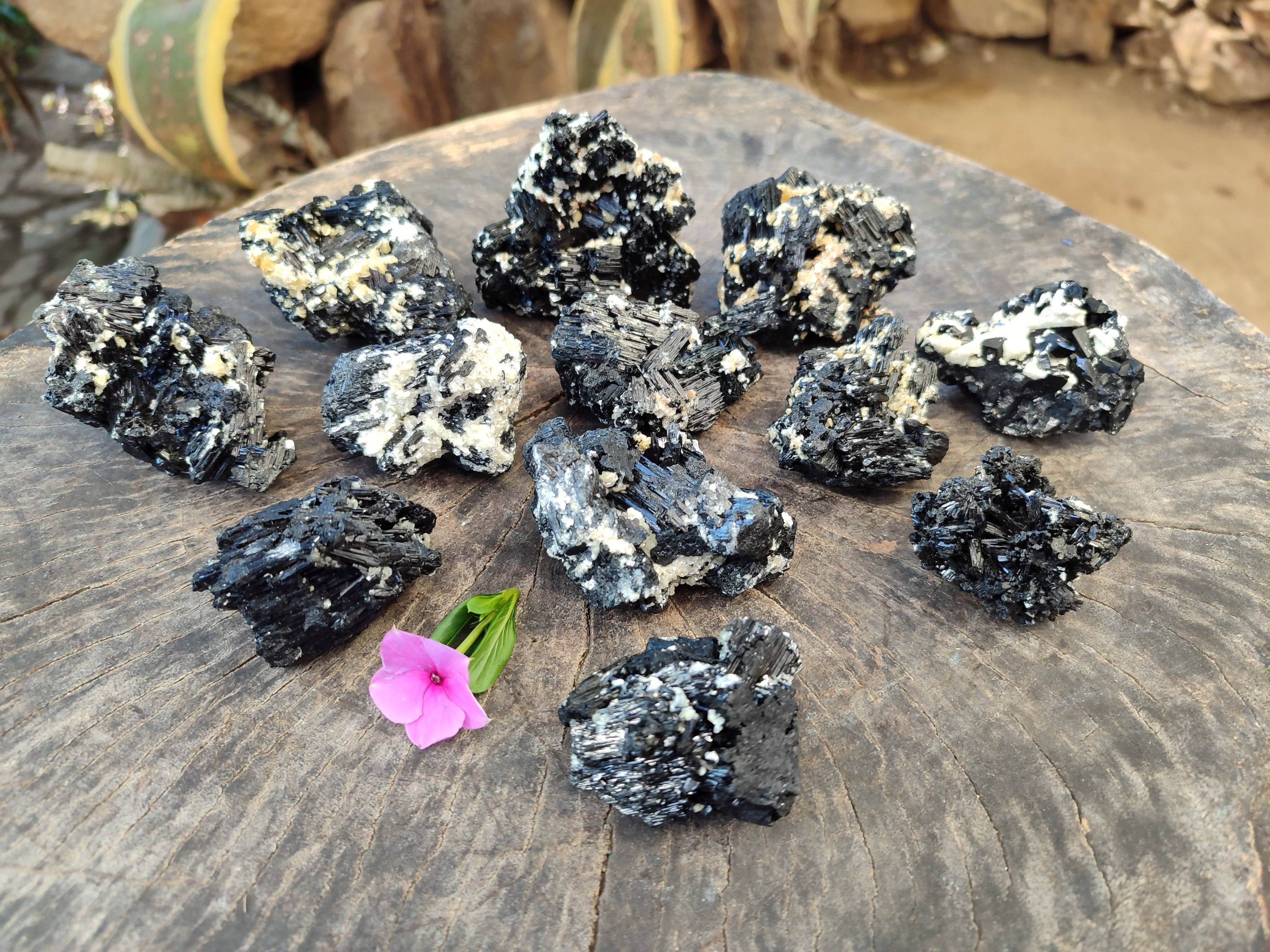 Natural Schorl Black Tourmaline Specimens x 12 From Erongo, Namibia - Toprock Gemstones and Minerals 