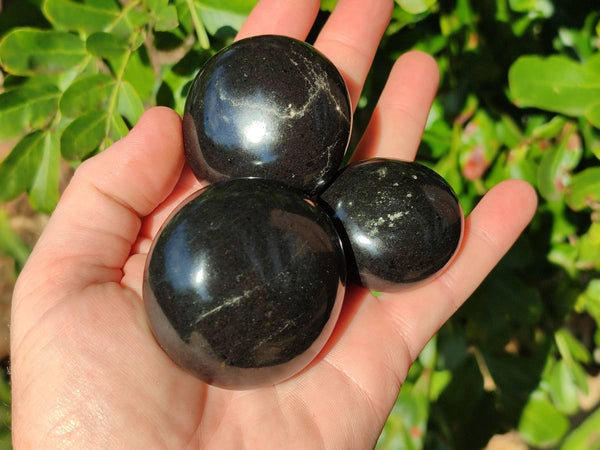 Polished Black Basalt Palm Stones x 12 From Madagascar - Toprock Gemstones and Minerals 