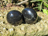 Polished Black Basalt Palm Stones x 12 From Madagascar - Toprock Gemstones and Minerals 