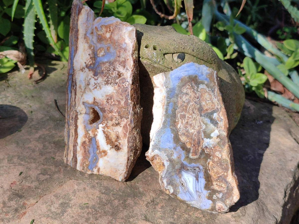 Polished On One Side 'Crazy' Blue Lace Agate x 4 From Namibia - Toprock Gemstones and Minerals 