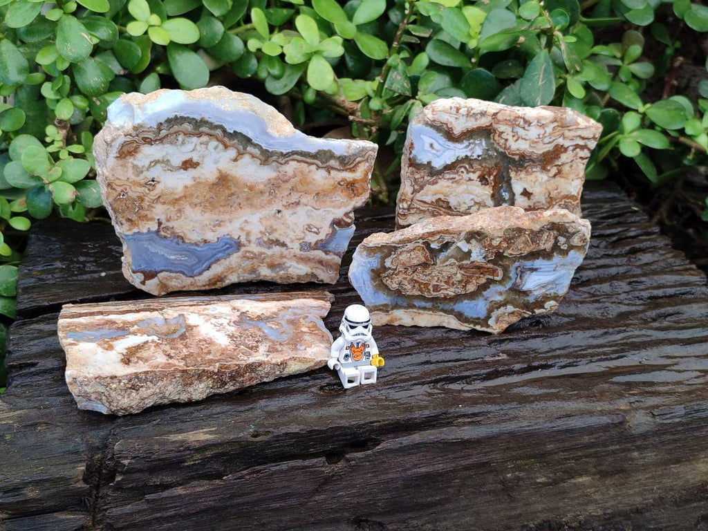 Polished On One Side 'Crazy' Blue Lace Agate x 4 From Namibia - Toprock Gemstones and Minerals 