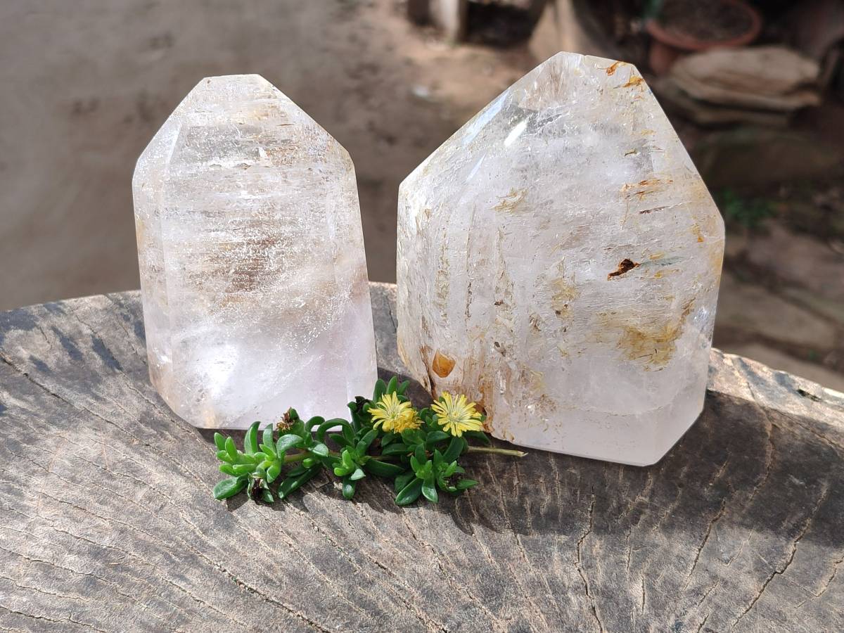 Polished Window Quartz Crystals x 2 From Akansobe, Madagascar - Toprock Gemstones and Minerals 
