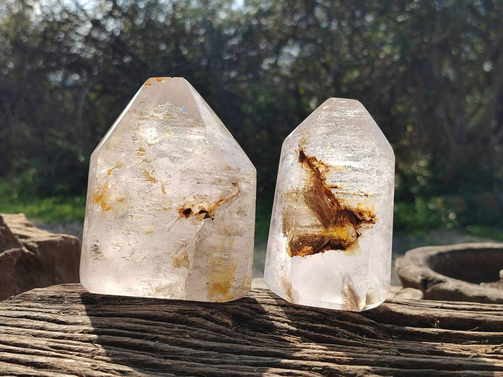 Polished Window Quartz Crystals x 2 From Akansobe, Madagascar - Toprock Gemstones and Minerals 