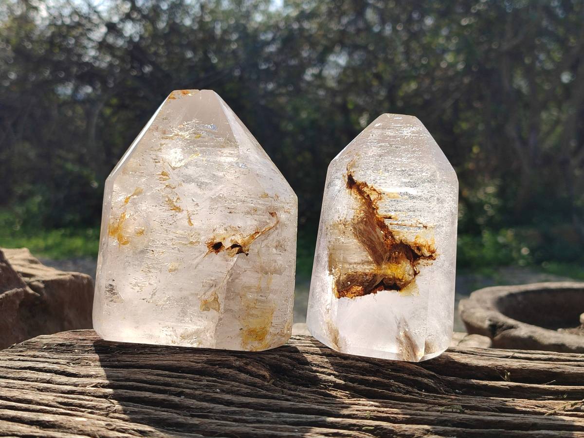Polished Window Quartz Crystals x 2 From Akansobe, Madagascar - Toprock Gemstones and Minerals 