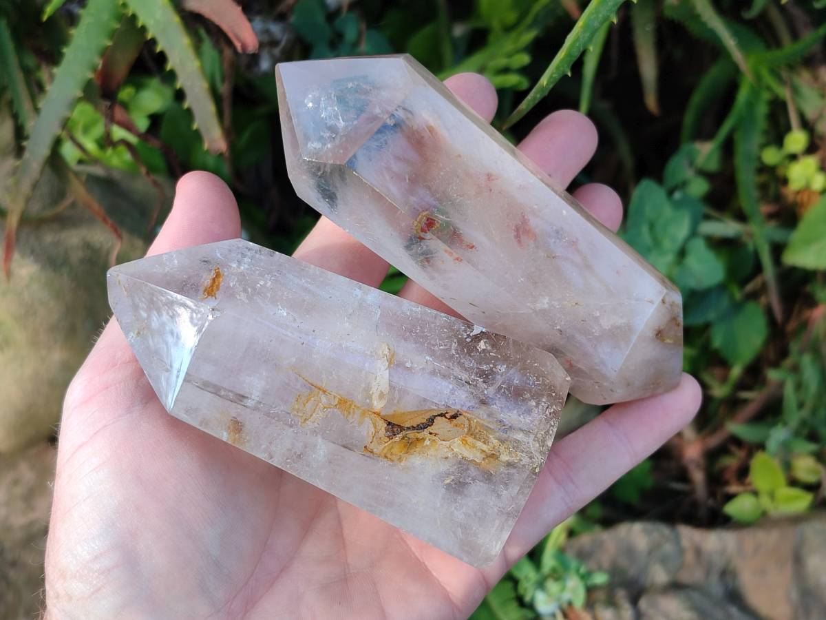 Polished Smokey Window Quartz Crystals x 4 From Madagascar - Toprock Gemstones and Minerals 