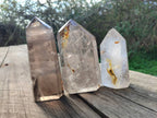 Polished Smokey Window Quartz Crystals x 4 From Madagascar - Toprock Gemstones and Minerals 