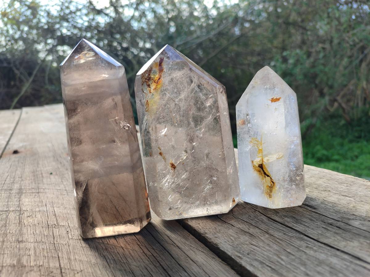 Polished Smokey Window Quartz Crystals x 4 From Madagascar - Toprock Gemstones and Minerals 