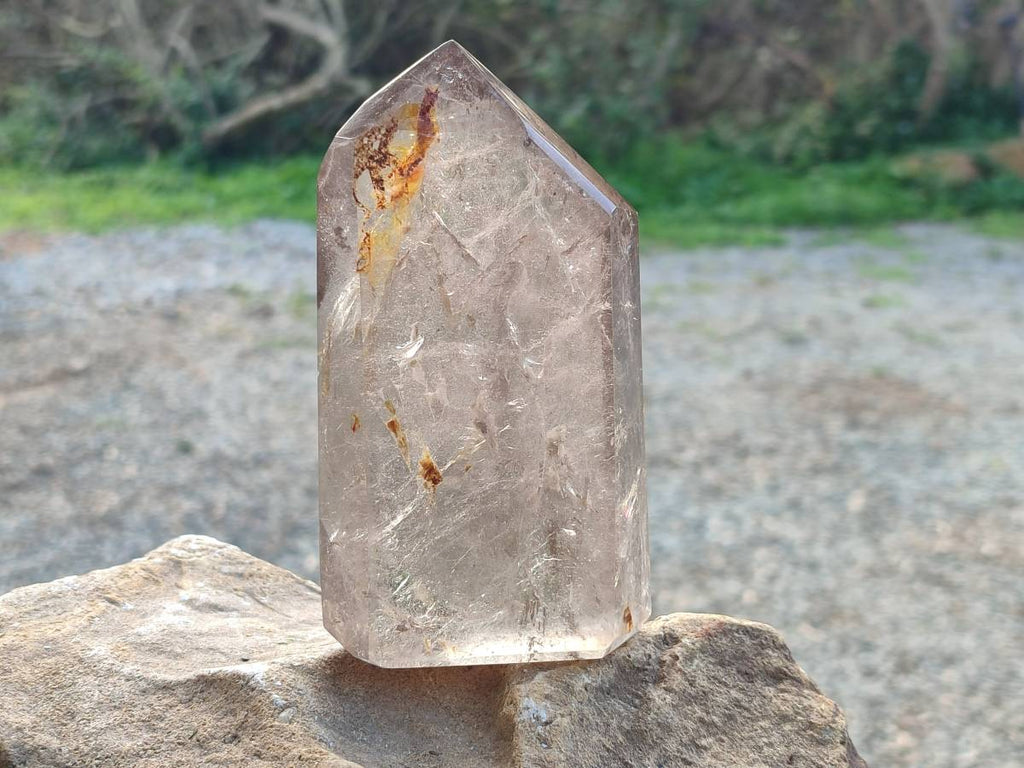 Polished Smokey Window Quartz Crystals x 4 From Madagascar - Toprock Gemstones and Minerals 