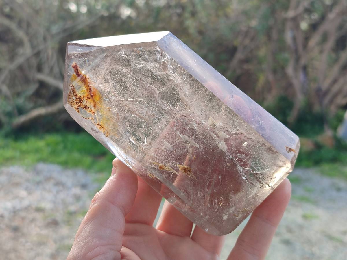 Polished Smokey Window Quartz Crystals x 4 From Madagascar - Toprock Gemstones and Minerals 