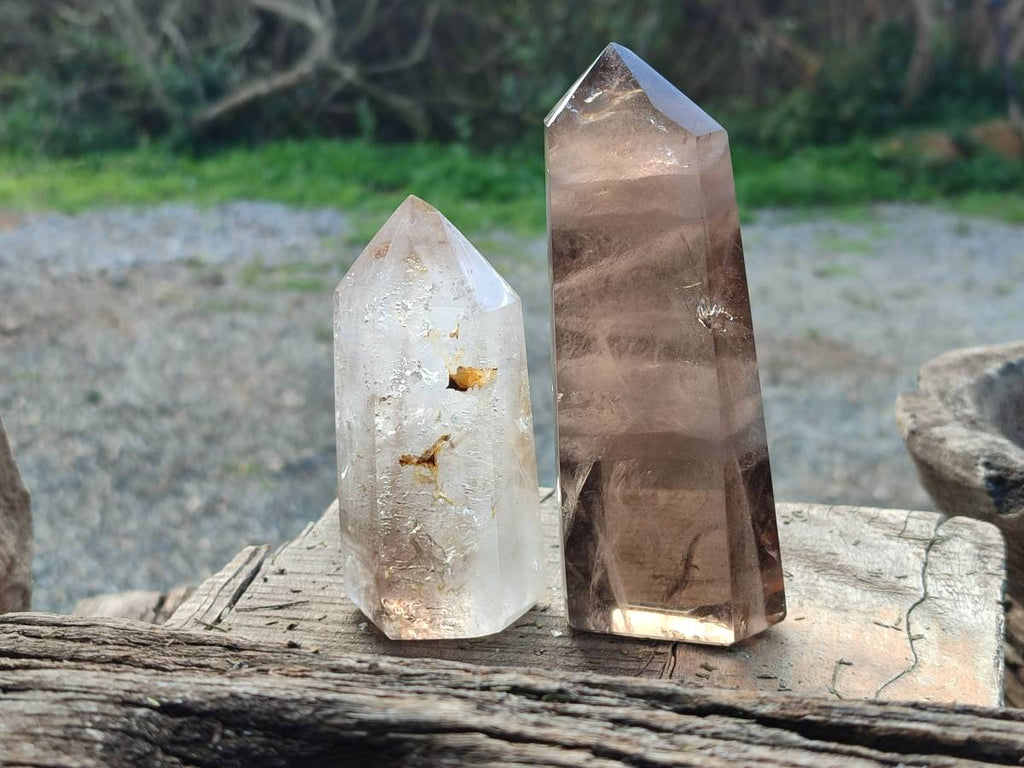 Polished Smokey Window Quartz Crystals x 4 From Madagascar - Toprock Gemstones and Minerals 