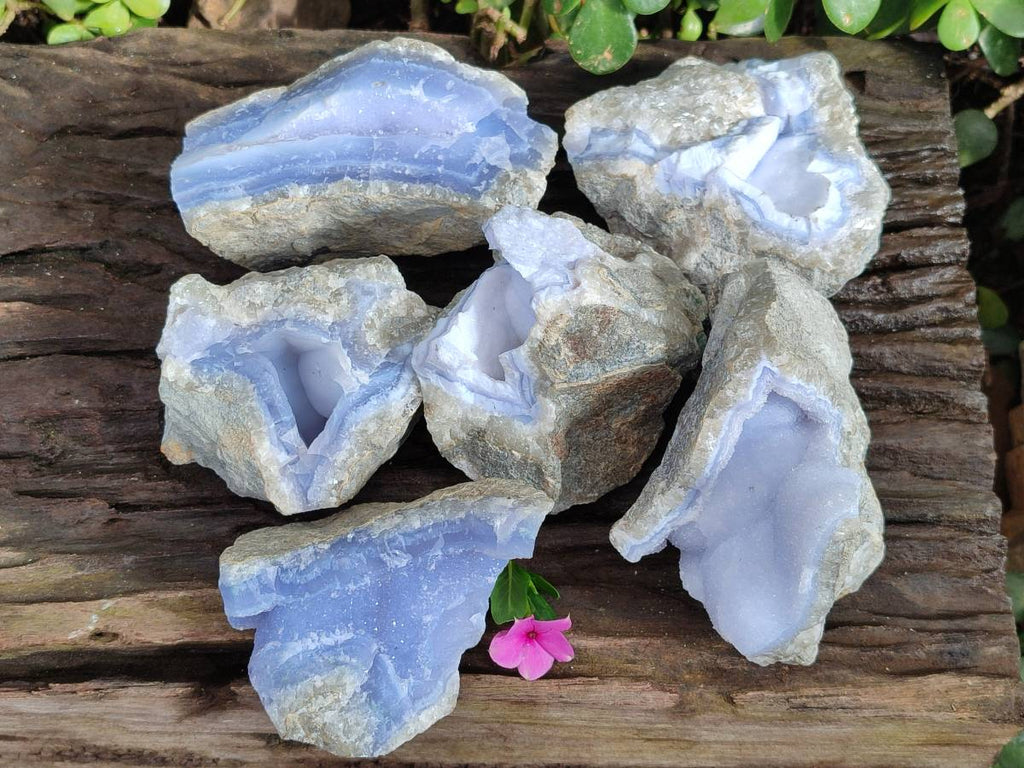 Natural Blue Lace Agate Geode Specimens x 6 From Nsanje, Malawi - Toprock Gemstones and Minerals 