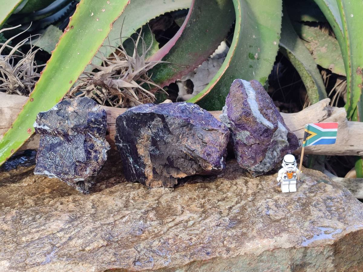 Natural Metallic Purpurite Cobbed Specimens x 3 From Erongo, Namibia - Toprock Gemstones and Minerals 