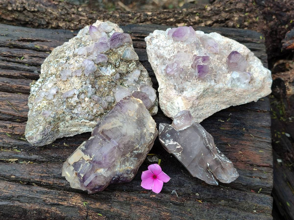 Natural Smokey Amethyst Window Quartz Specimens x 4 From Brandberg, Namibia - Toprock Gemstones and Minerals 