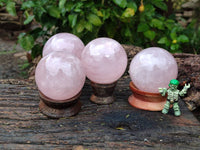 Polished Rose Quartz Spheres x 4 Madagascar