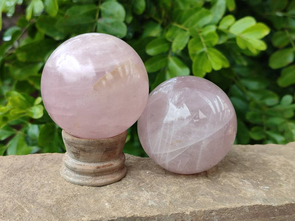Polished Rose Quartz Spheres x 4 Madagascar