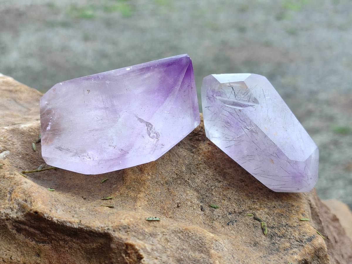 Polished Smokey Window Amethyst Quartz Crystals x 12 From Akansobe, Madagascar - Toprock Gemstones and Minerals 