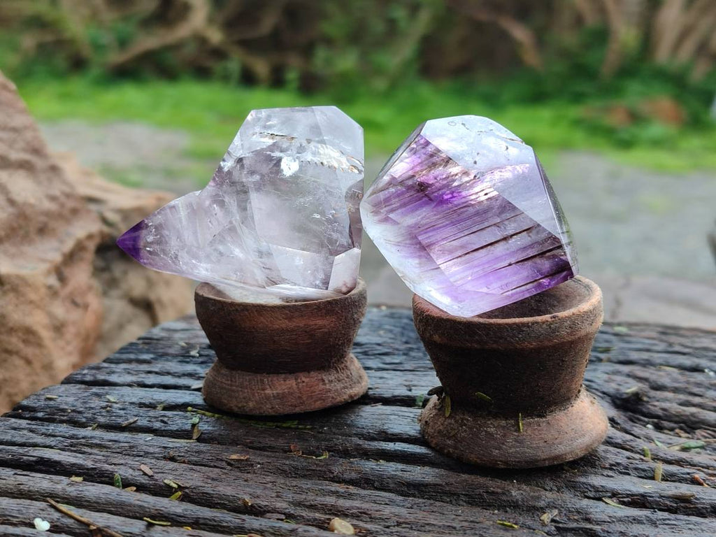 Polished Smokey Window Amethyst Quartz Crystals x 12 From Akansobe, Madagascar - Toprock Gemstones and Minerals 