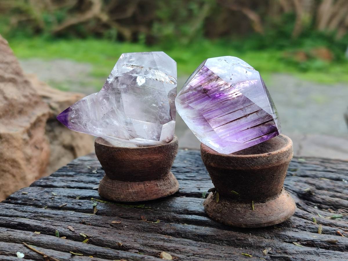 Polished Smokey Window Amethyst Quartz Crystals x 12 From Akansobe, Madagascar - Toprock Gemstones and Minerals 