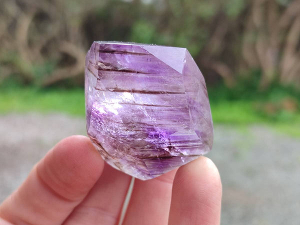 Polished Smokey Window Amethyst Quartz Crystals x 12 From Akansobe, Madagascar