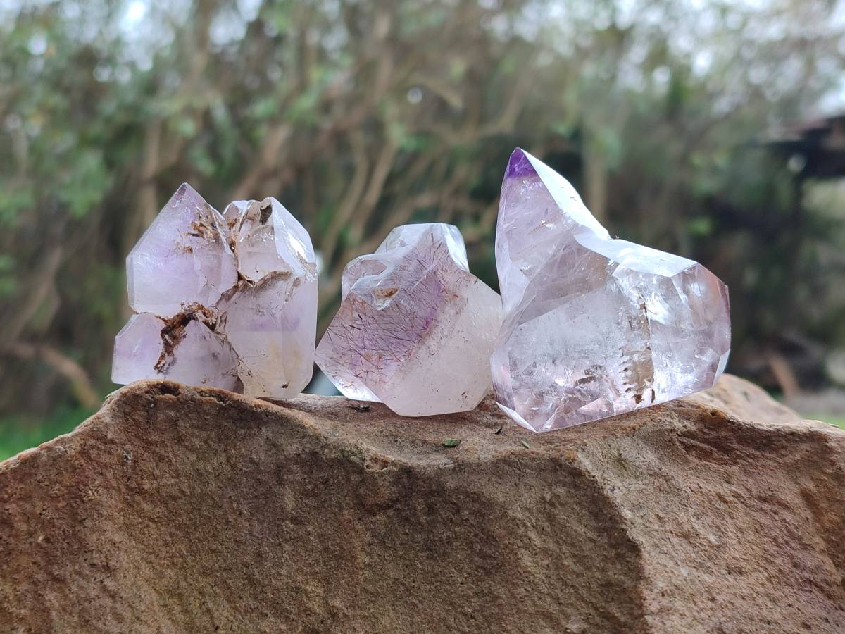 Polished Smokey Window Amethyst Quartz Crystals x 12 From Akansobe, Madagascar - Toprock Gemstones and Minerals 
