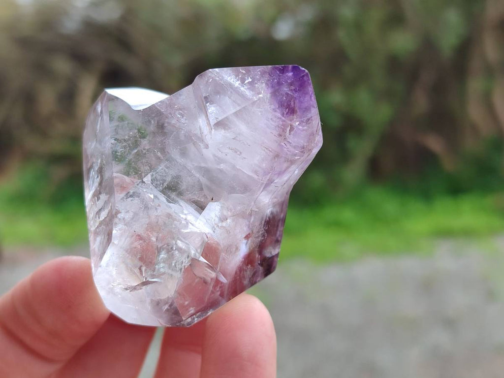Polished Smokey Window Amethyst Quartz Crystals x 12 From Akansobe, Madagascar - Toprock Gemstones and Minerals 