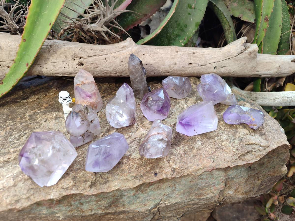 Polished Smokey Window Amethyst Quartz Crystals x 12 From Akansobe, Madagascar - Toprock Gemstones and Minerals 