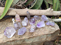 Polished Smokey Window Amethyst Quartz Crystals x 12 From Akansobe, Madagascar