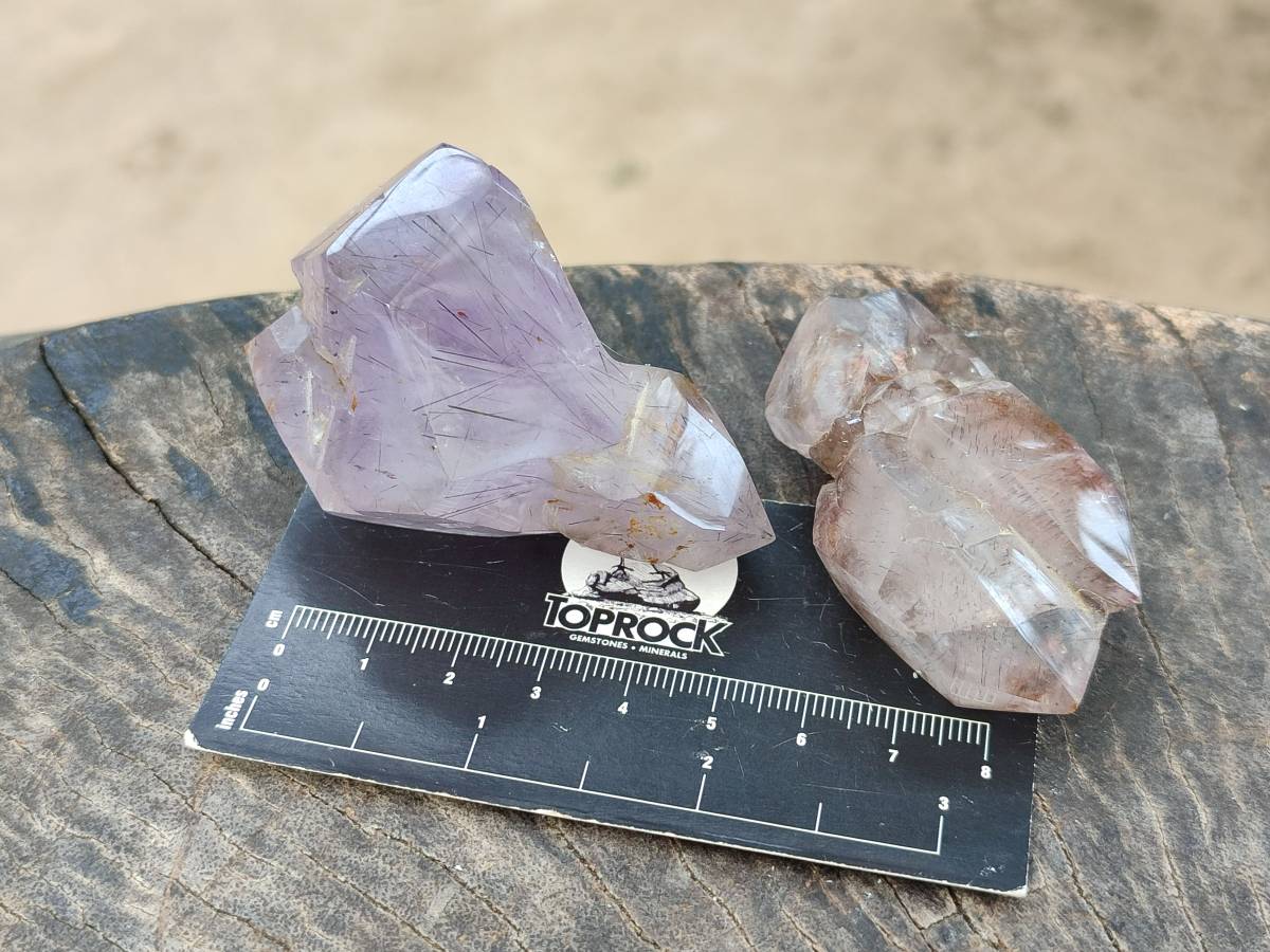 Polished Smokey Window Amethyst Quartz Crystals x 12 From Akansobe, Madagascar - Toprock Gemstones and Minerals 