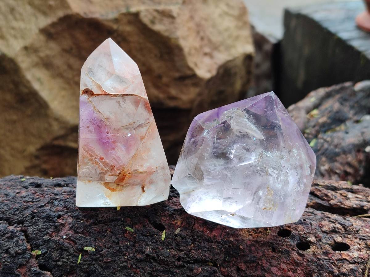 Polished Smokey Window Amethyst Quartz Crystals x 12 From Akansobe, Madagascar - Toprock Gemstones and Minerals 