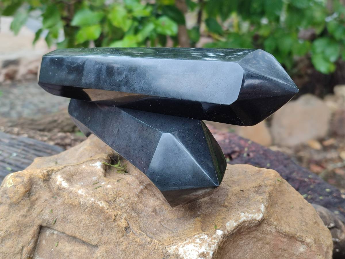 Polished Double Terminated Black Basalt Points x 2 From Madagascar - Toprock Gemstones and Minerals 
