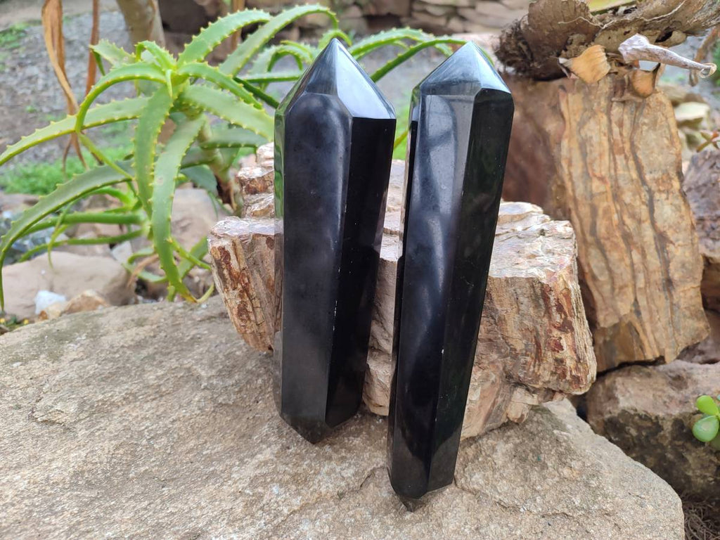 Polished Double Terminated Black Basalt Points x 2 From Madagascar - Toprock Gemstones and Minerals 