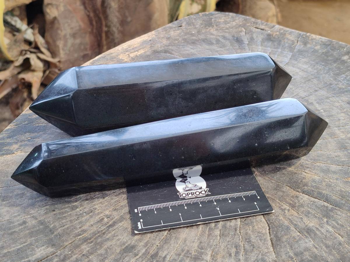 Polished Double Terminated Black Basalt Points x 2 From Madagascar - Toprock Gemstones and Minerals 