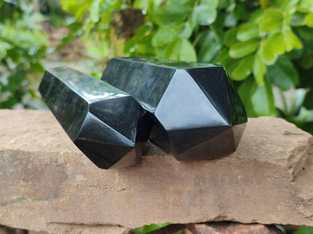 Polished Double Terminated Black Basalt Points x 2 From Madagascar - Toprock Gemstones and Minerals 
