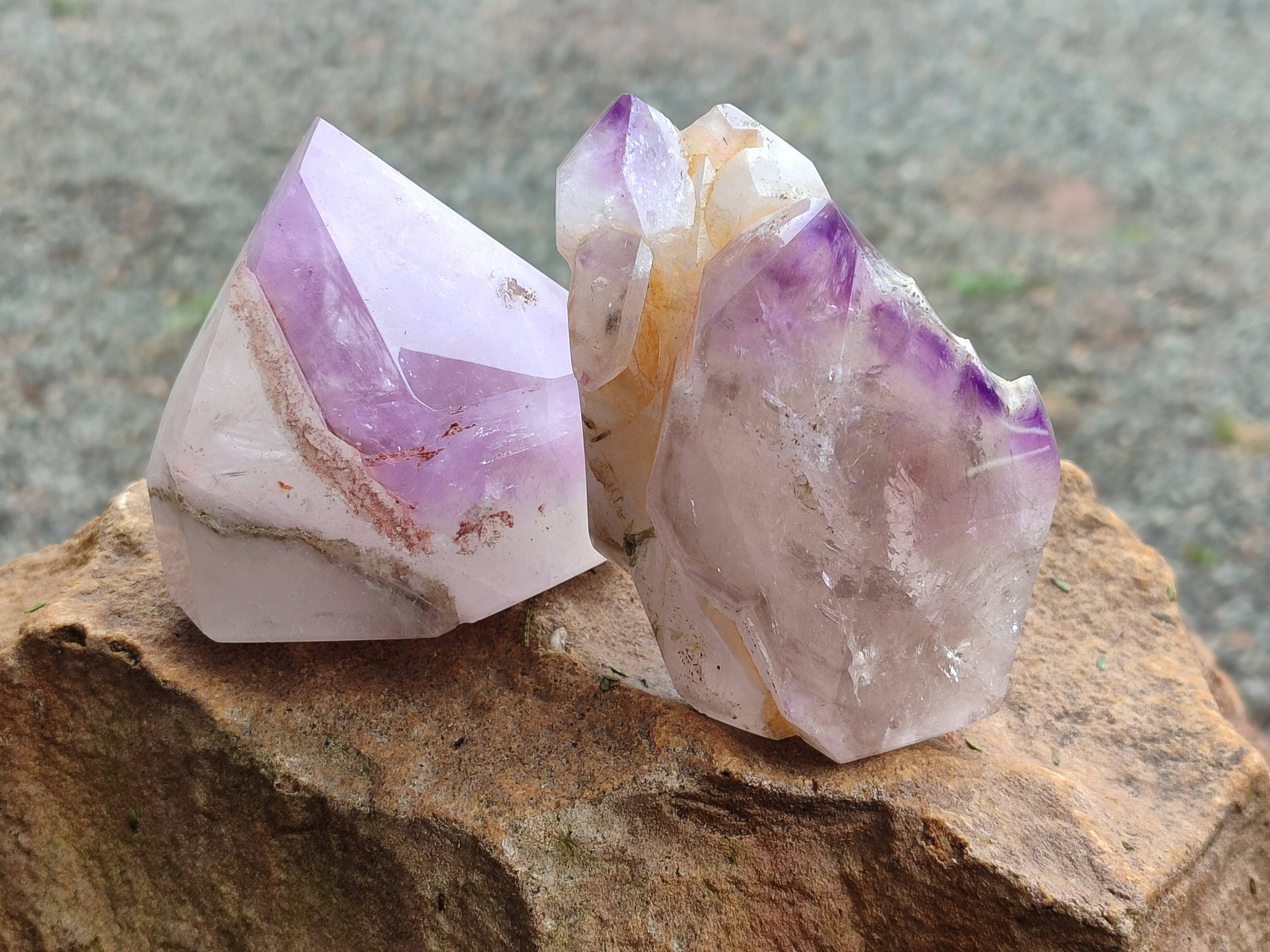 Polished Window Amethyst Quartz Crystals x 3 From Akansobe, Madagascar - Toprock Gemstones and Minerals 