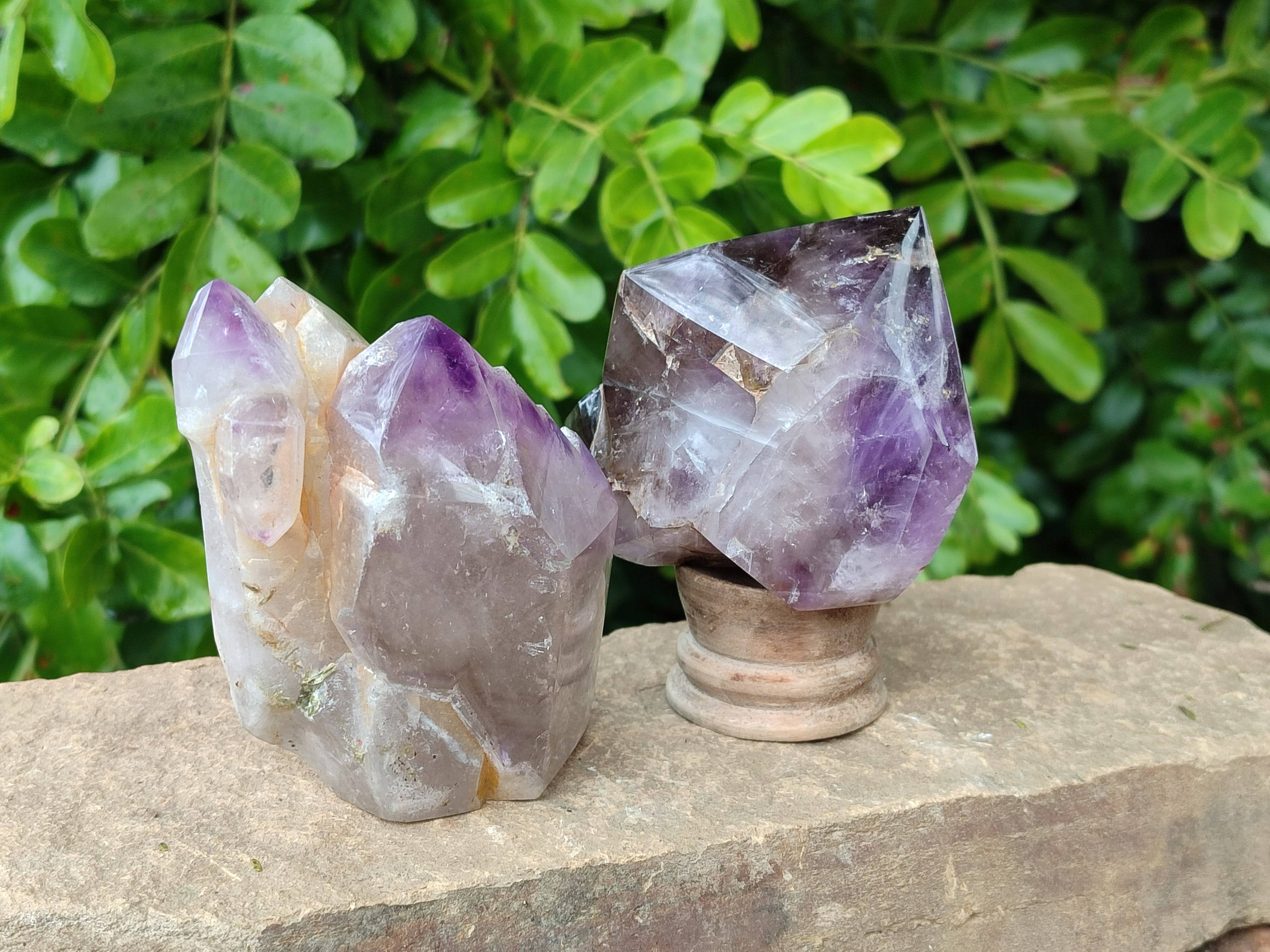 Polished Window Amethyst Quartz Crystals x 3 From Akansobe, Madagascar - Toprock Gemstones and Minerals 