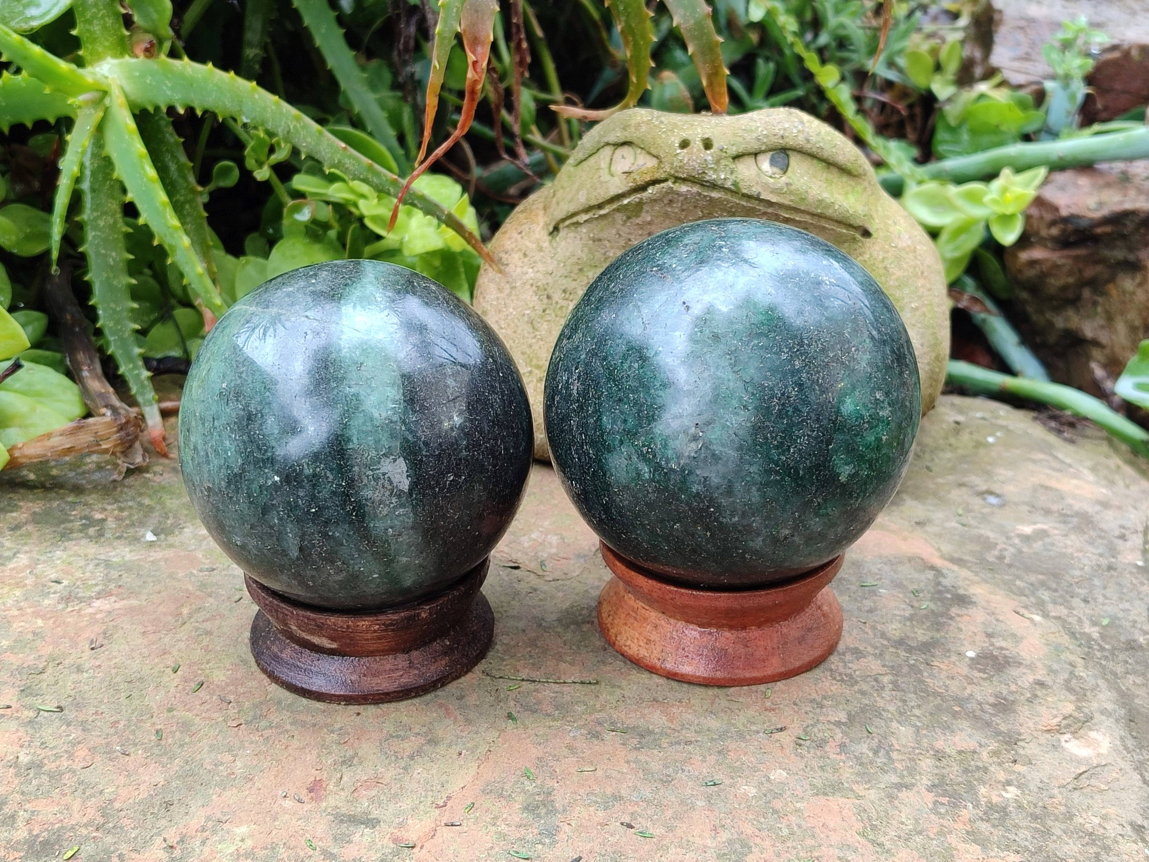 Polished Green Fuchsite Spheres x 2 From Madagascar - Toprock Gemstones and Minerals 