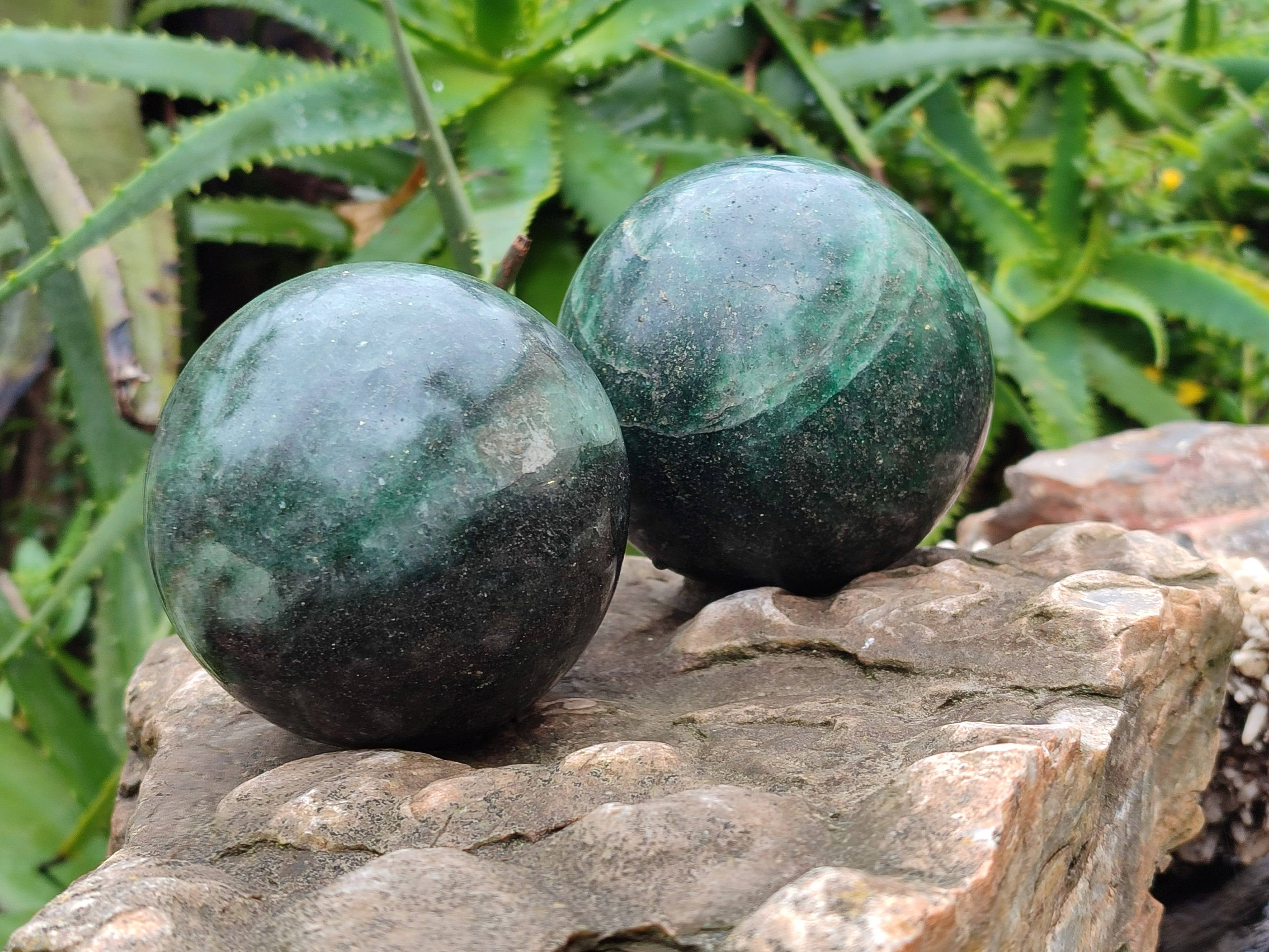Polished Green Fuchsite Spheres x 2 From Madagascar - Toprock Gemstones and Minerals 