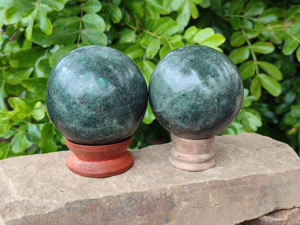 Polished Green Fuchsite Spheres x 2 From Madagascar - Toprock Gemstones and Minerals 