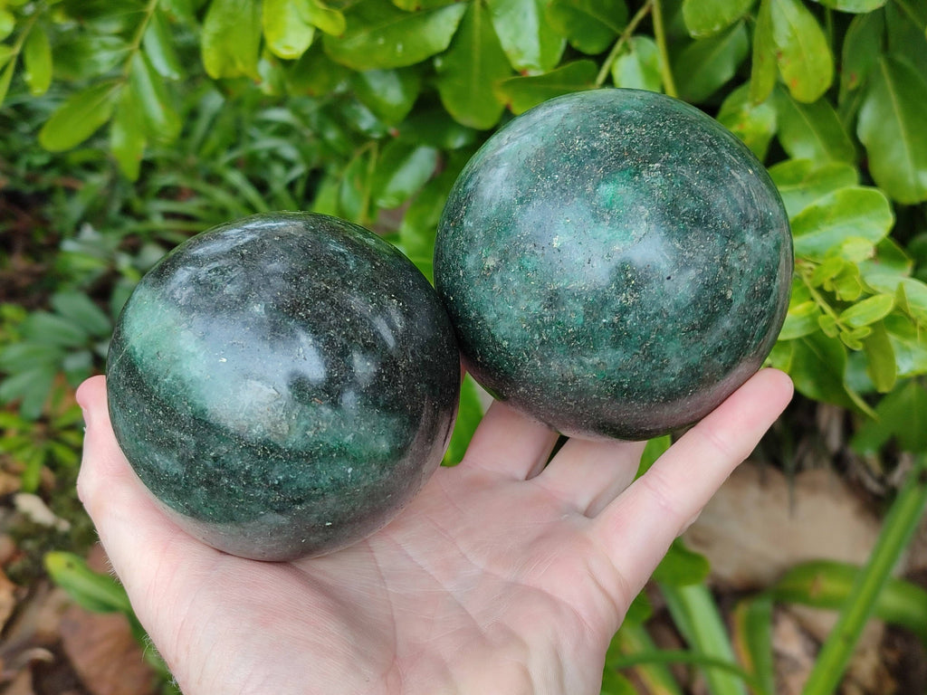 Polished Green Fuchsite Spheres x 2 From Madagascar - Toprock Gemstones and Minerals 