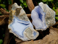 Natural Blue Lace Agate Geode Specimens x 4 From Malawi