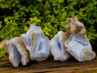 Natural Blue Lace Agate Geode Specimens x 4 From Malawi