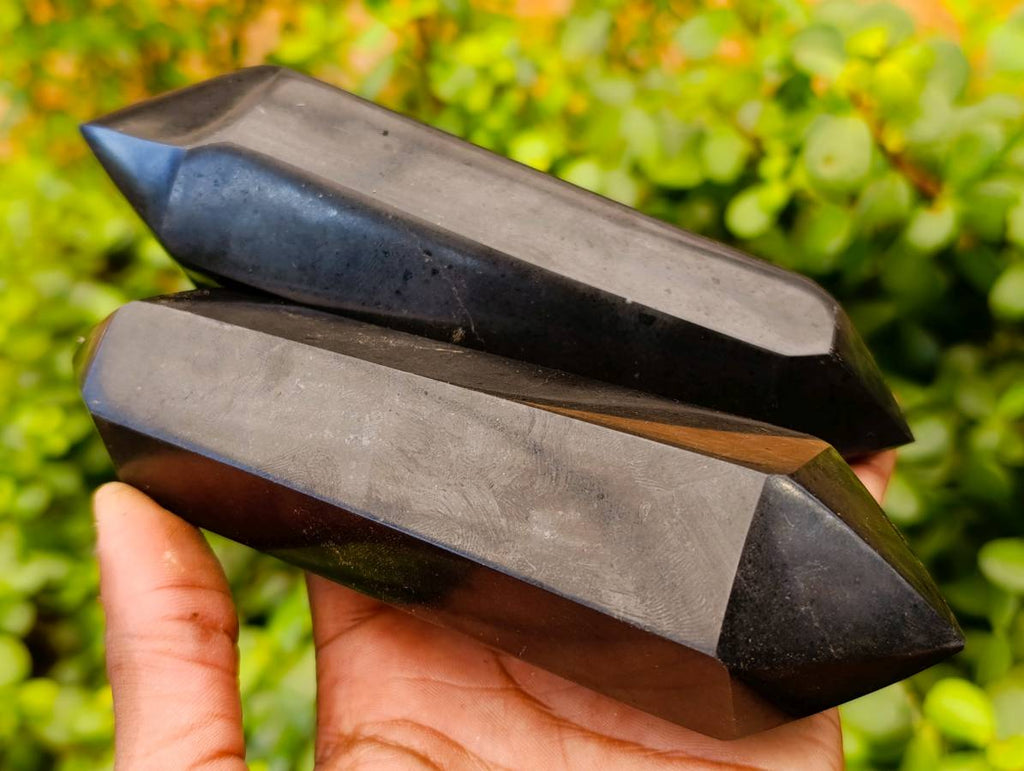 Polished Double Terminated Black Basalt Points x 3 From Madagascar - Toprock Gemstones and Minerals 