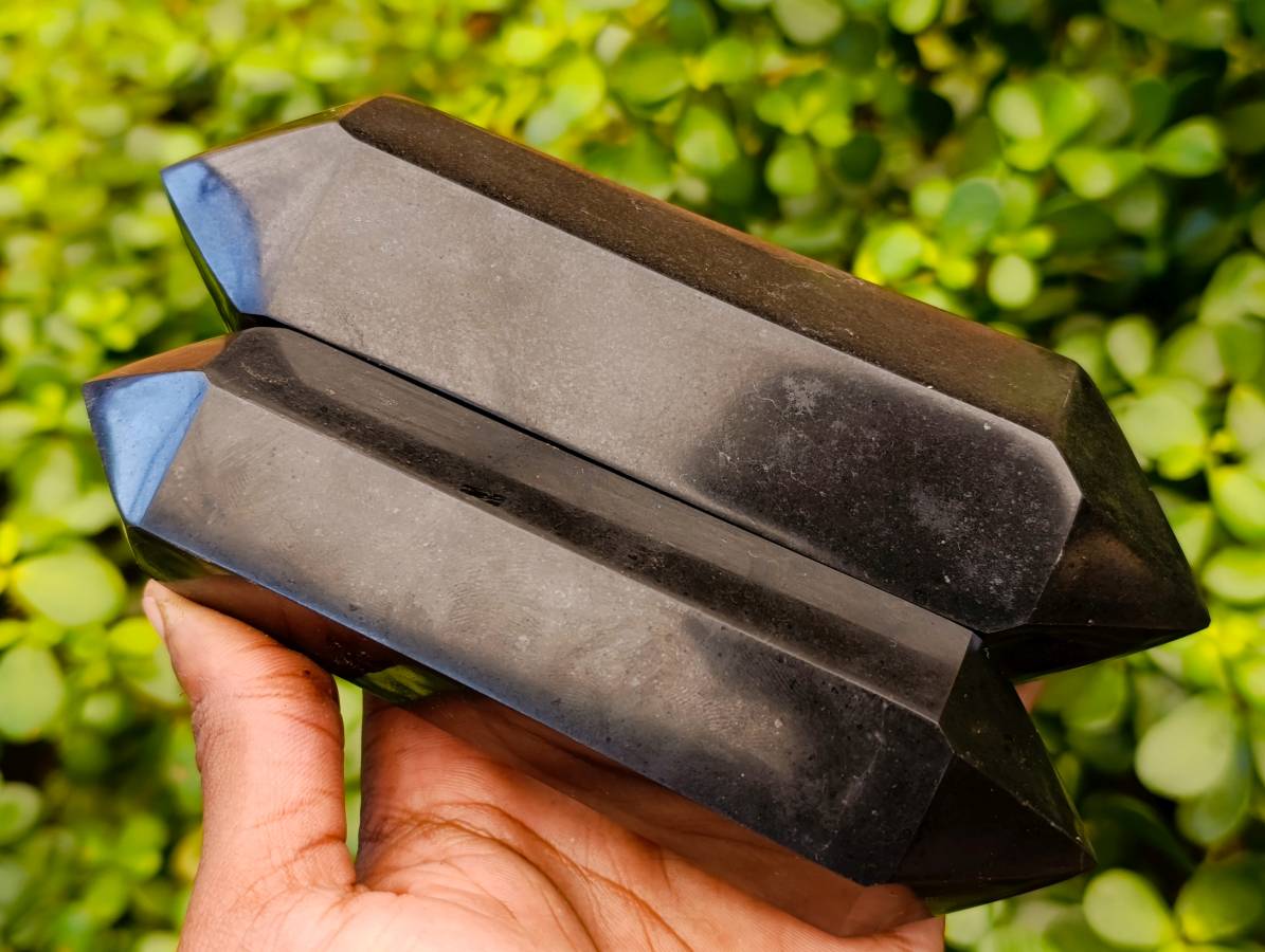 Polished Double Terminated Black Basalt Points x 3 From Madagascar - Toprock Gemstones and Minerals 