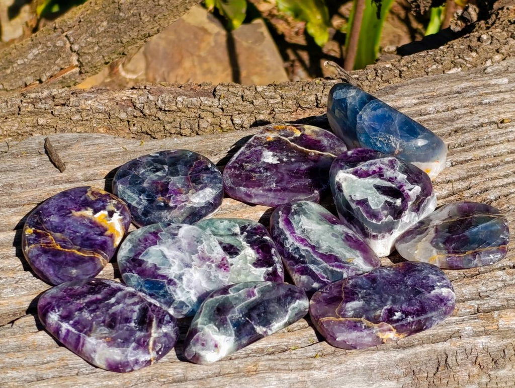 Polished Watermelon Fluorite Free Forms x 12 From Uis, Namibia - Toprock Gemstones and Minerals 
