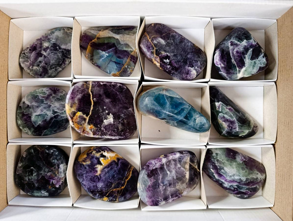 Polished Watermelon Fluorite Free Forms x 12 From Uis, Namibia - Toprock Gemstones and Minerals 