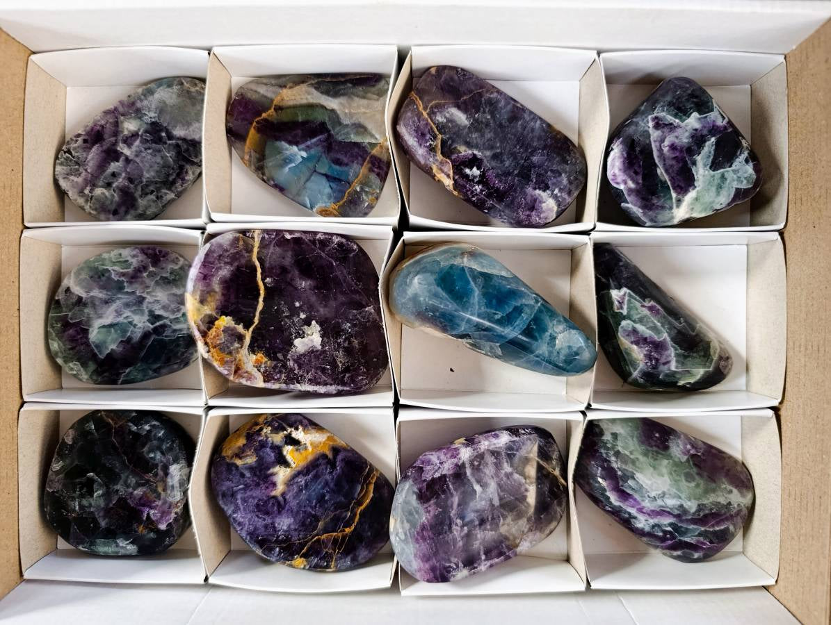 Polished Watermelon Fluorite Free Forms x 12 From Uis, Namibia - Toprock Gemstones and Minerals 