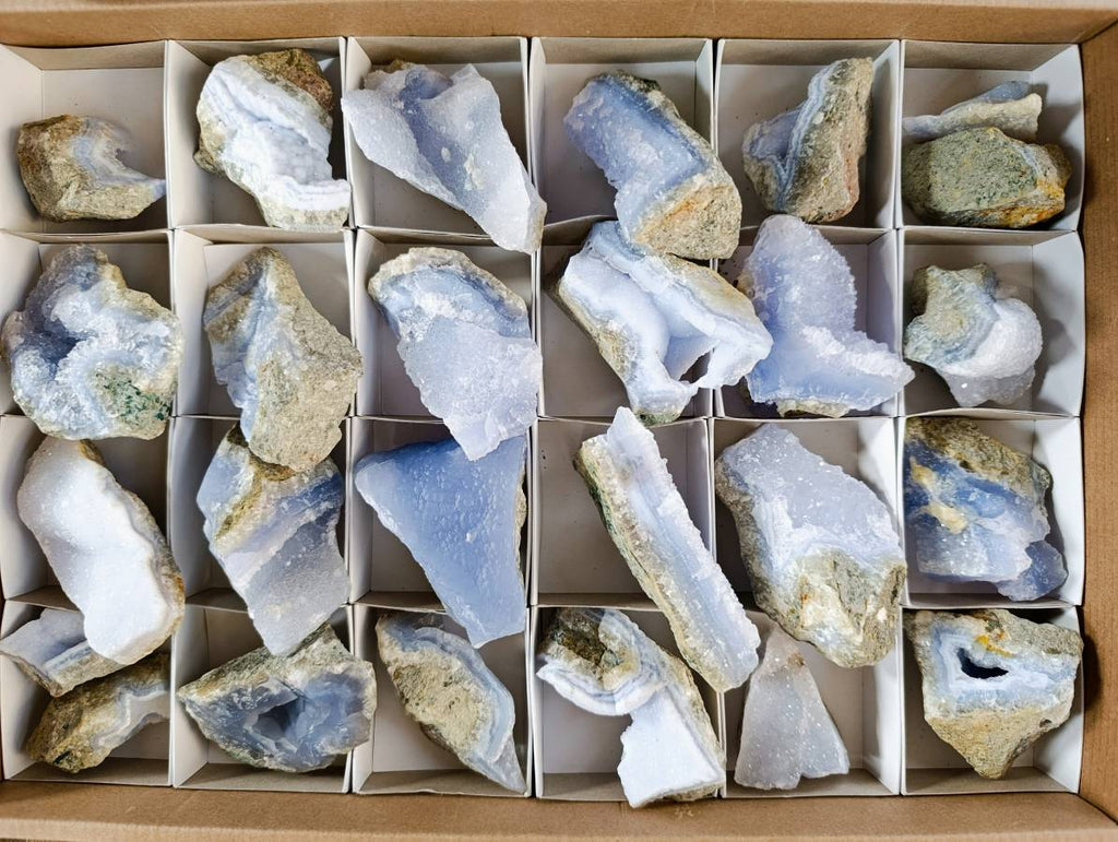 Natural Blue Lace Agate Geode Specimens x 26 From Malawi - Toprock Gemstones and Minerals 