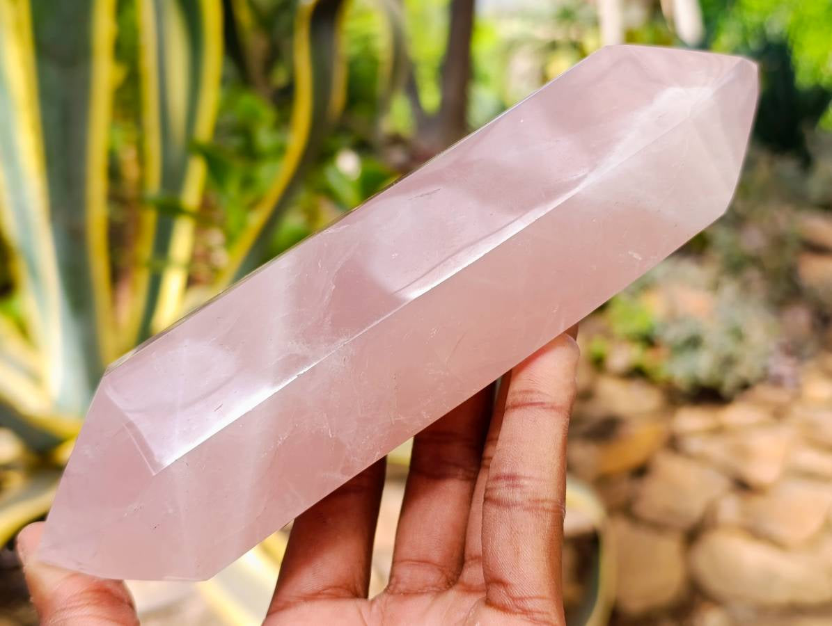 Polished Double Terminated Rose Quartz Points x 2 Madagascar - Toprock Gemstones and Minerals 