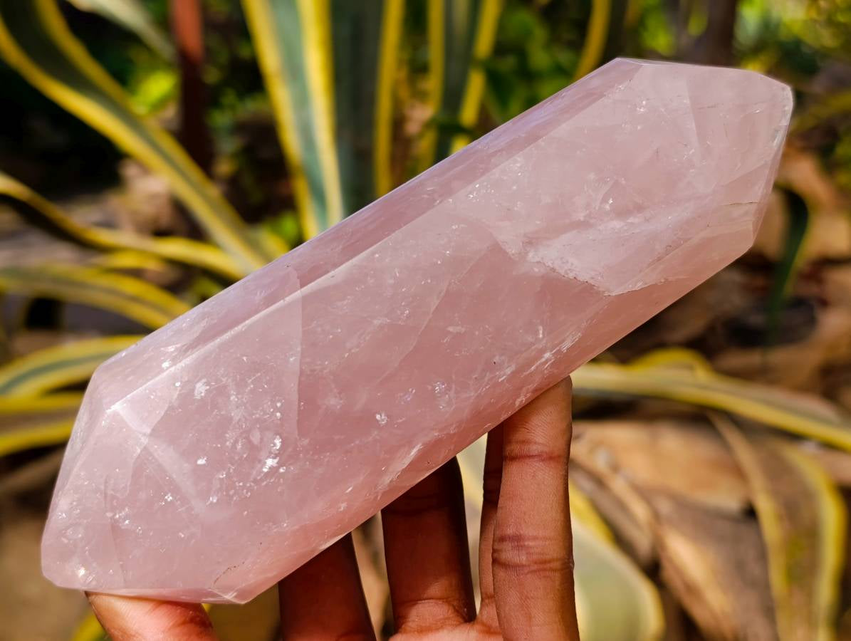 Polished Double Terminated Rose Quartz Points x 2 Madagascar - Toprock Gemstones and Minerals 