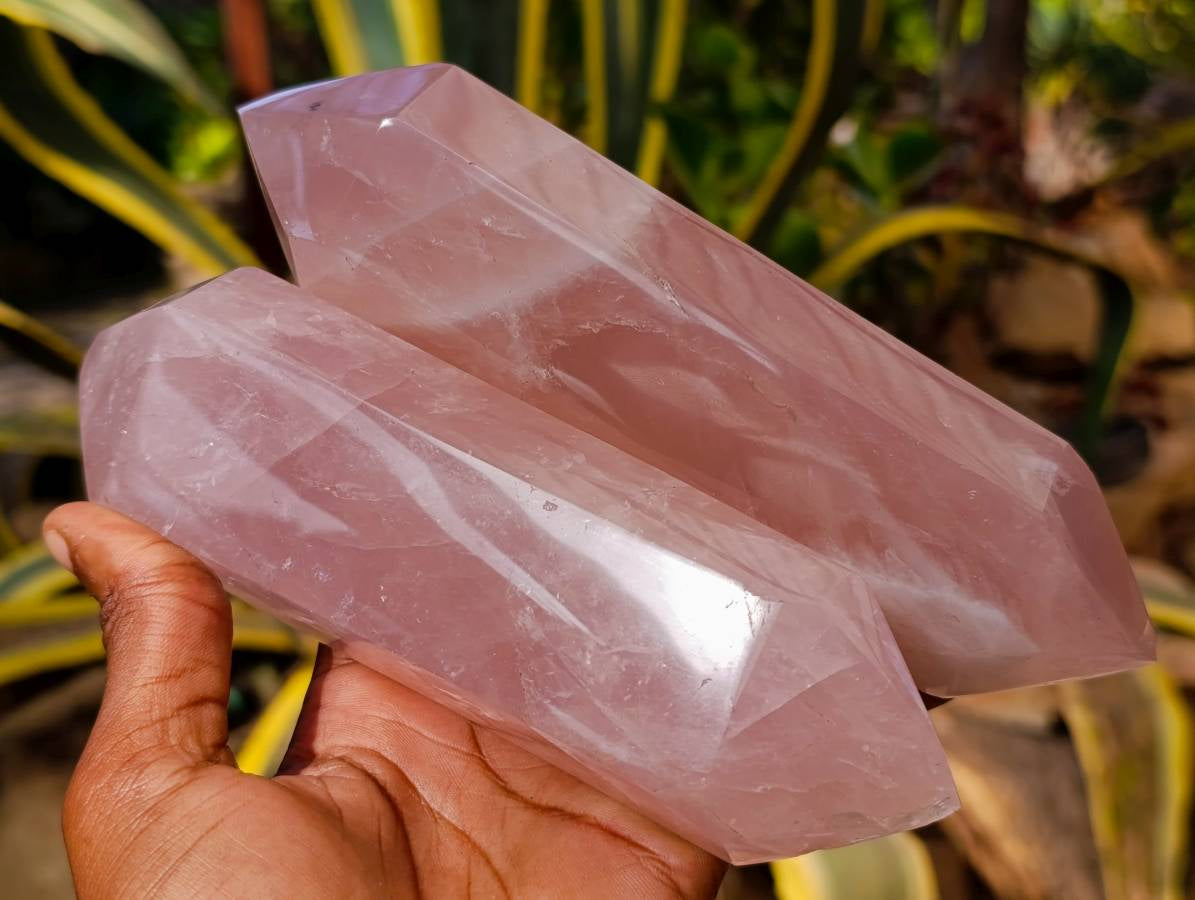 Polished Double Terminated Rose Quartz Points x 2 Madagascar - Toprock Gemstones and Minerals 